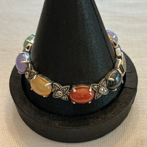 Jade Vintage Marcasite Sterling Silver Bracelet - Picture 2 of 8